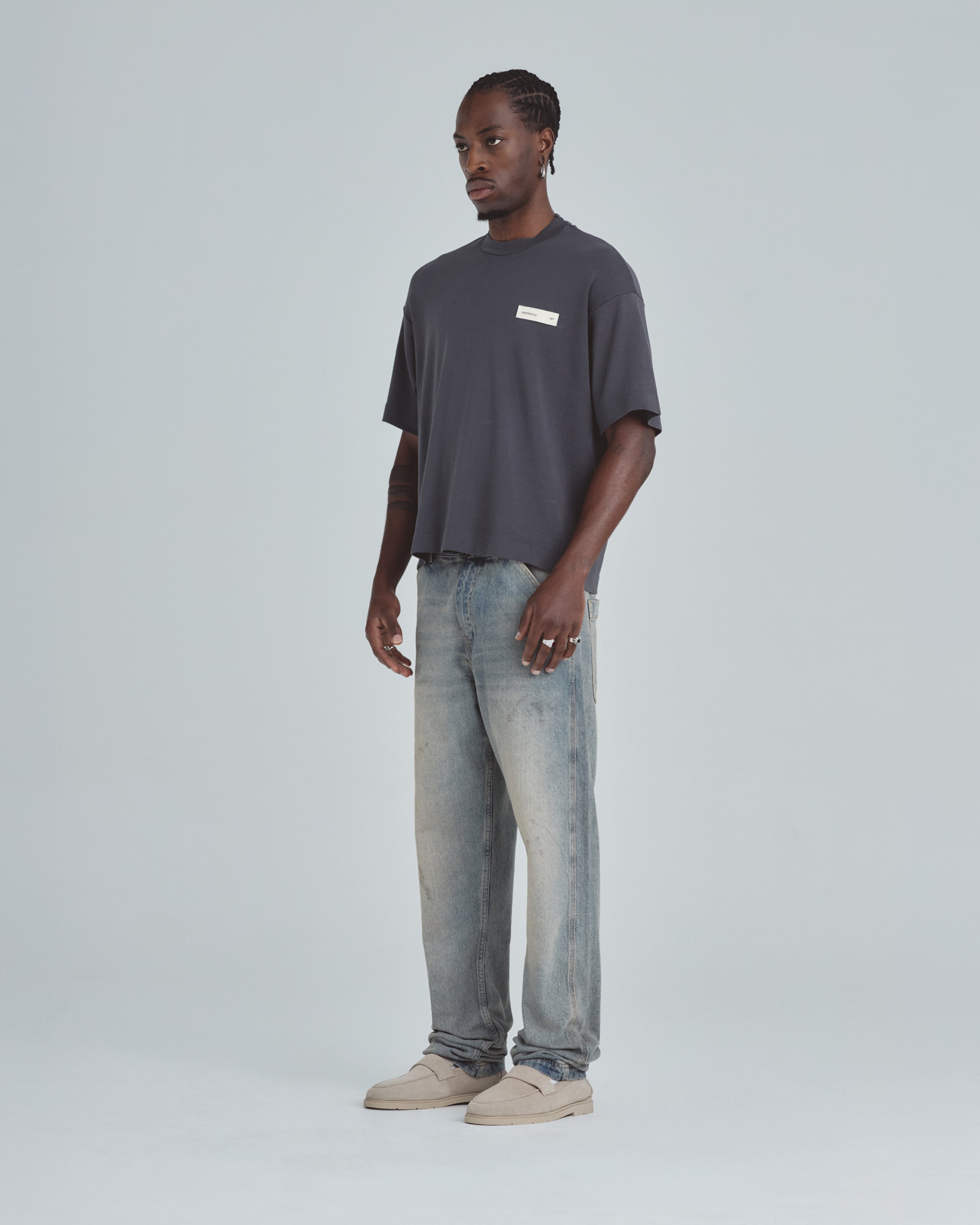 Line Basic Label Boxy Fit Tshirt Vintage Gray