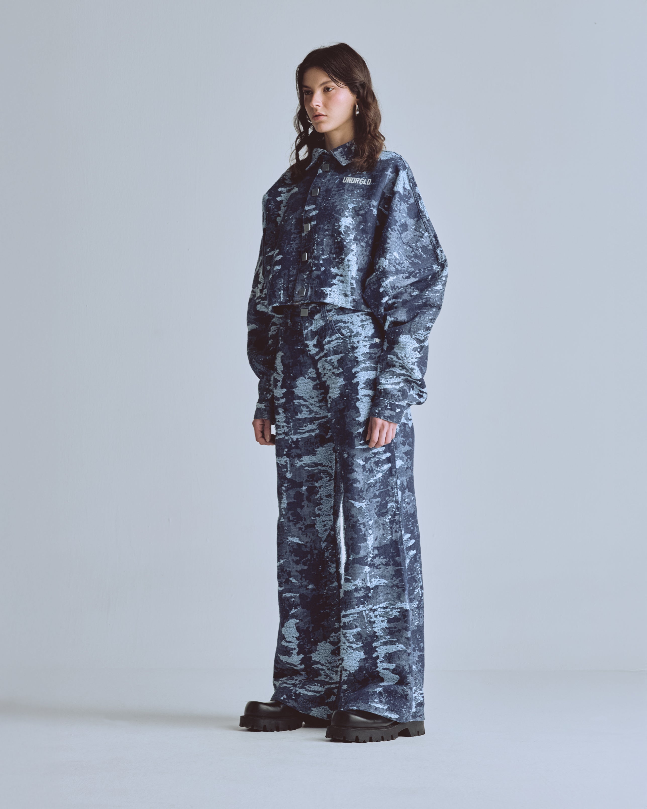 W Capsule Basic Jacquard Wide Jeans Cammo Blue