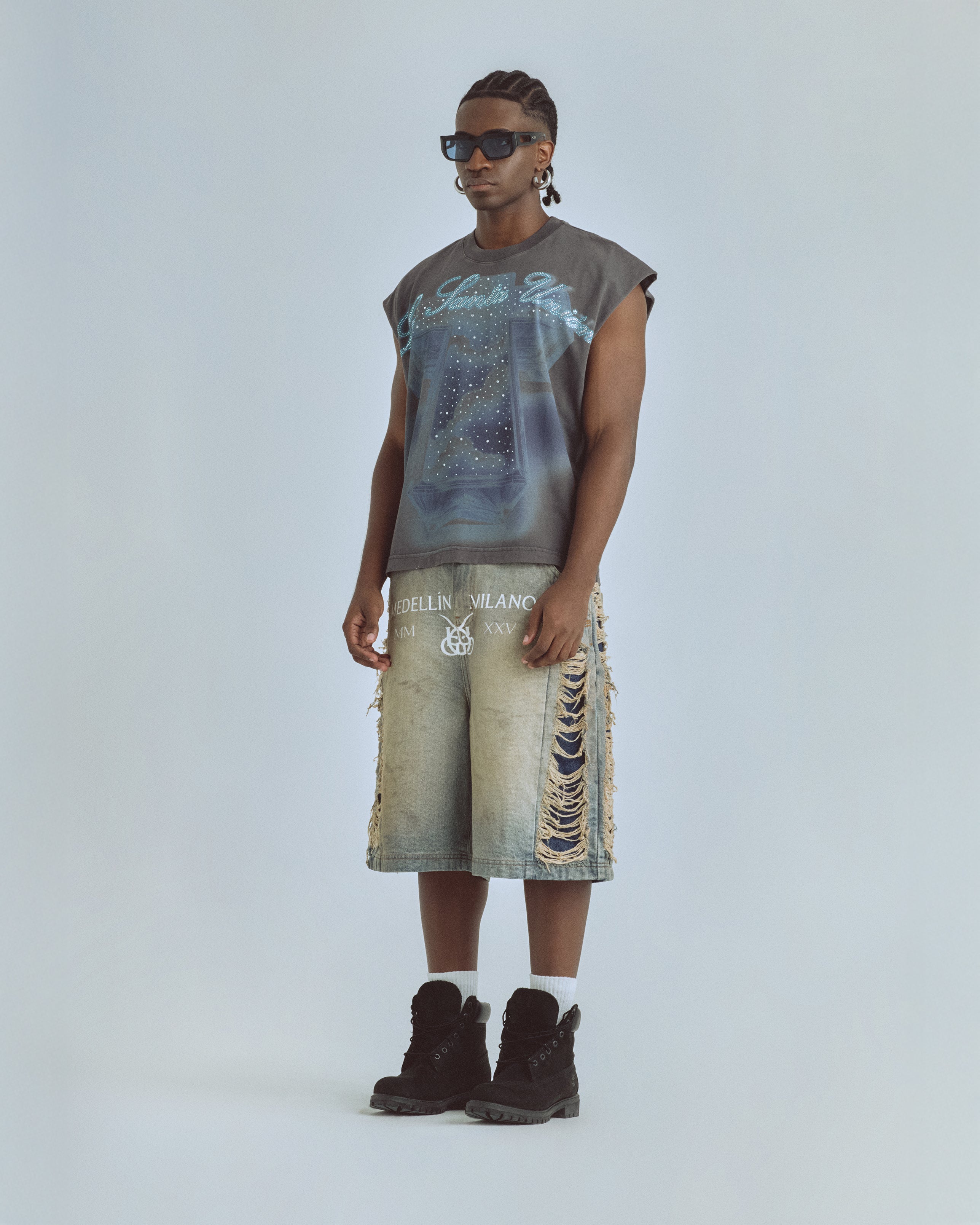 Santa Unión Cruz Sleeveless Tshirt Vintage Gray