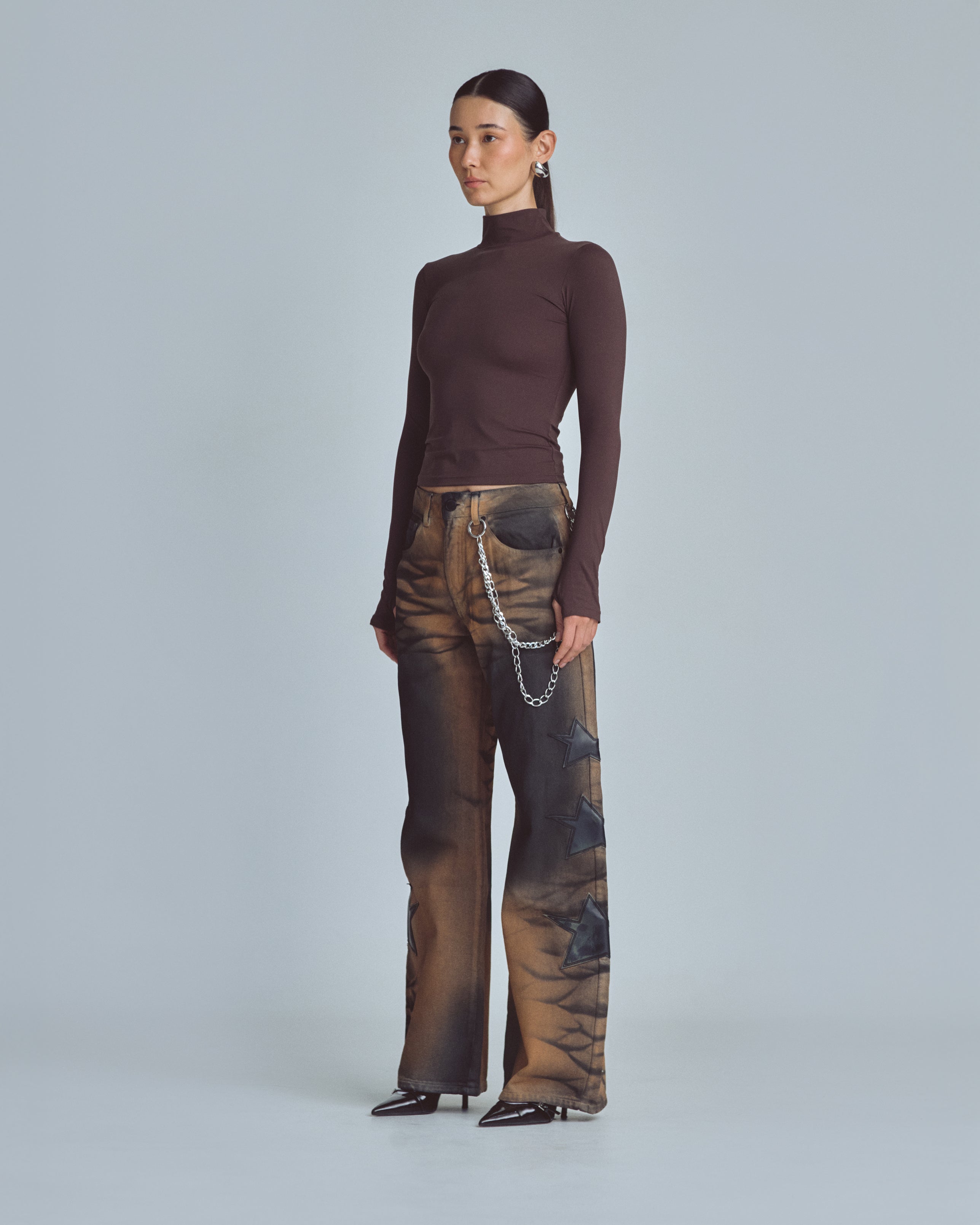 W Basics Ultra Slim Fit Tall Neck Long Sleeve Brown