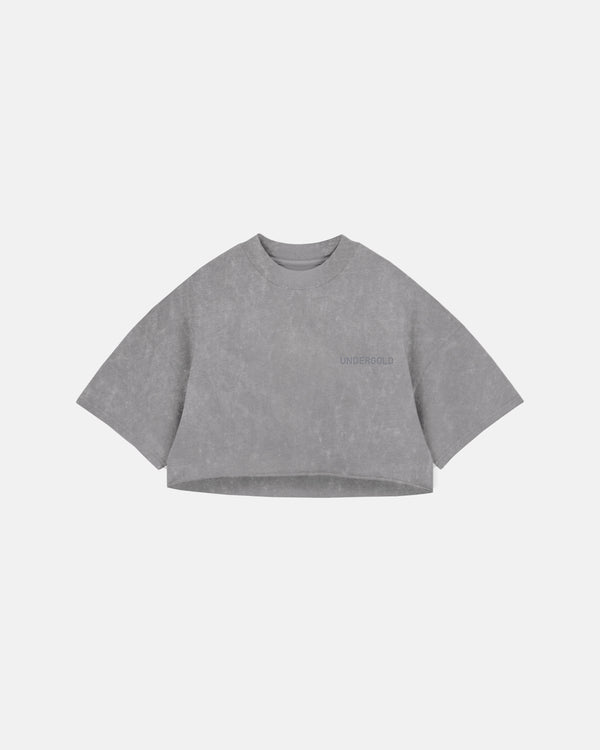 Line Logo Crop Top Washed Gray