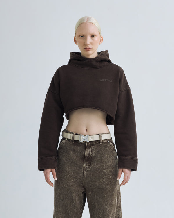 Sublime Logo Cropped Hoodie Vintage Brown