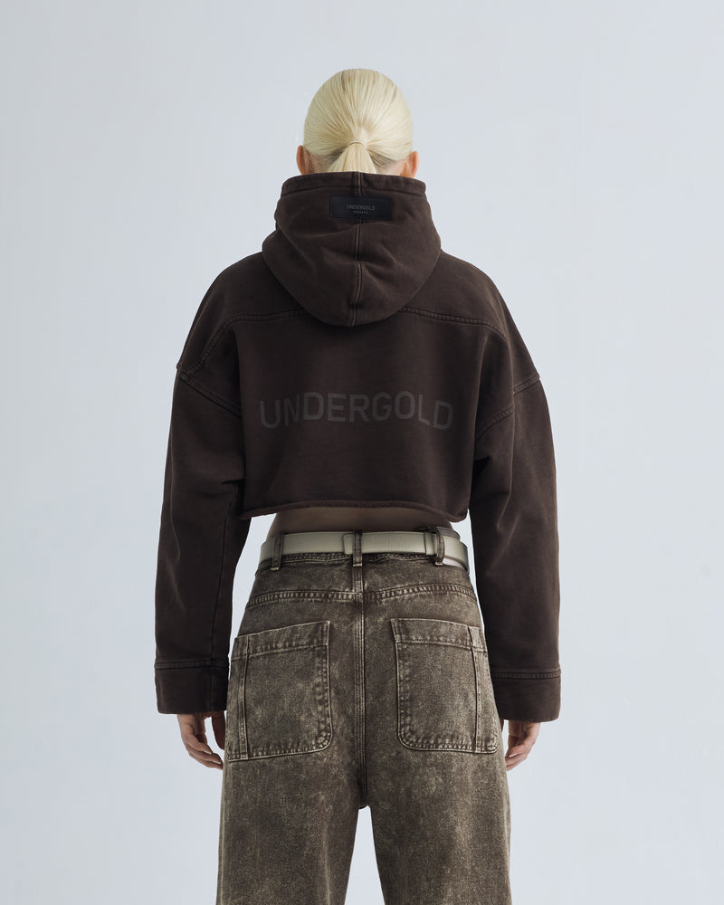 Sublime Logo Cropped Hoodie Vintage Brown