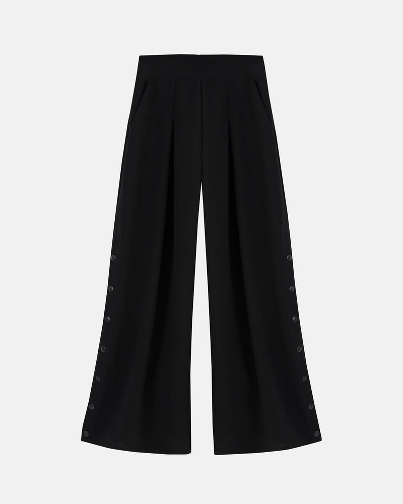 Women Side Buttons Trousers Black